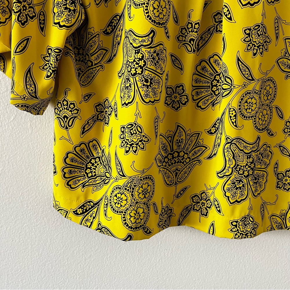 Saunders x RTR Rox Top Yellow Floral‎ Short Sleeve V-Neck Button Front size 0 - Picture 12 of 13